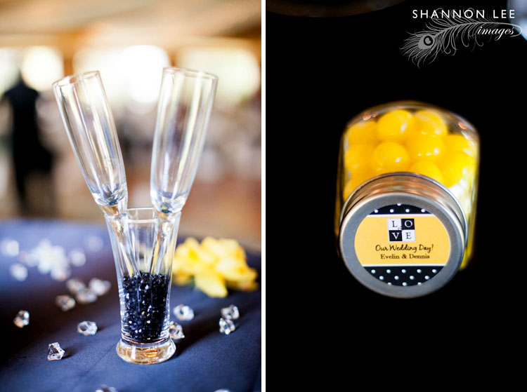 yellow and black wedding details