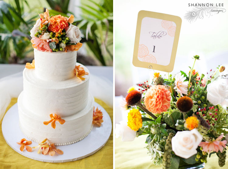 coral and green wedding details