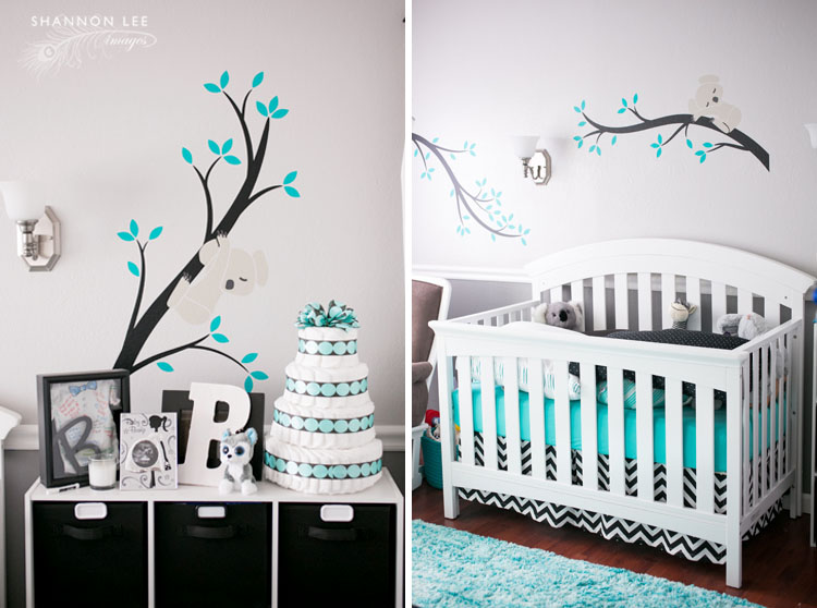 teal and grey baby room