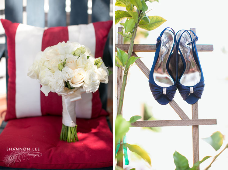 blue wedding shoes + ivory bouquet