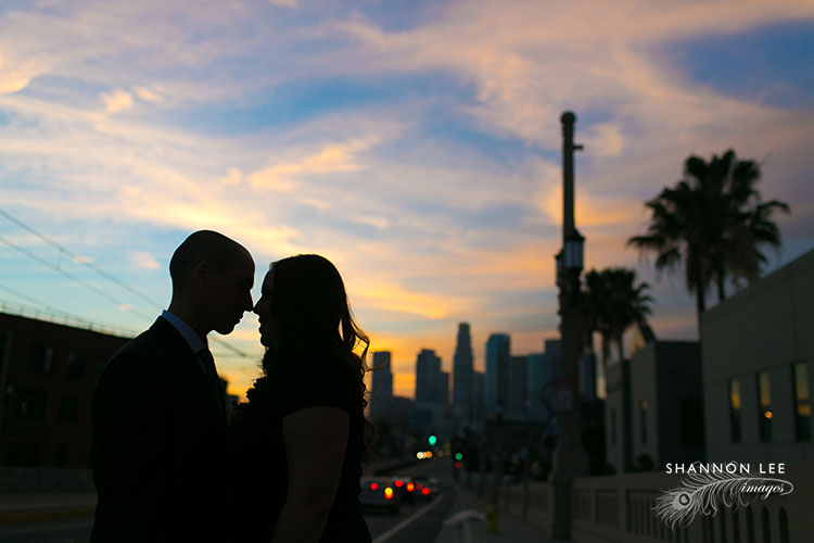 urban sunset engagement